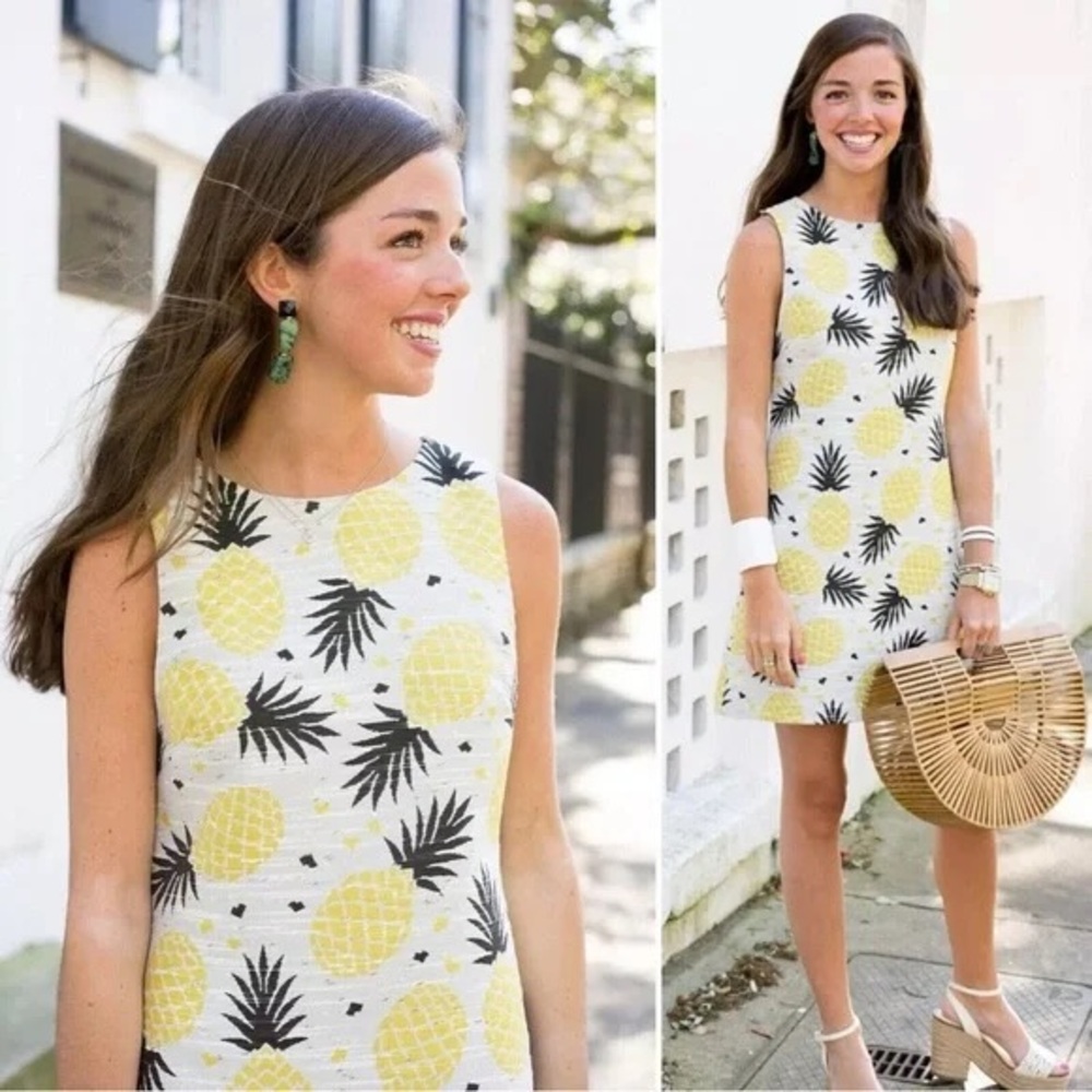 Alice + Olivia Clyde Shift Yellow Black Pineapple Mini Dress Jacquard Tweed